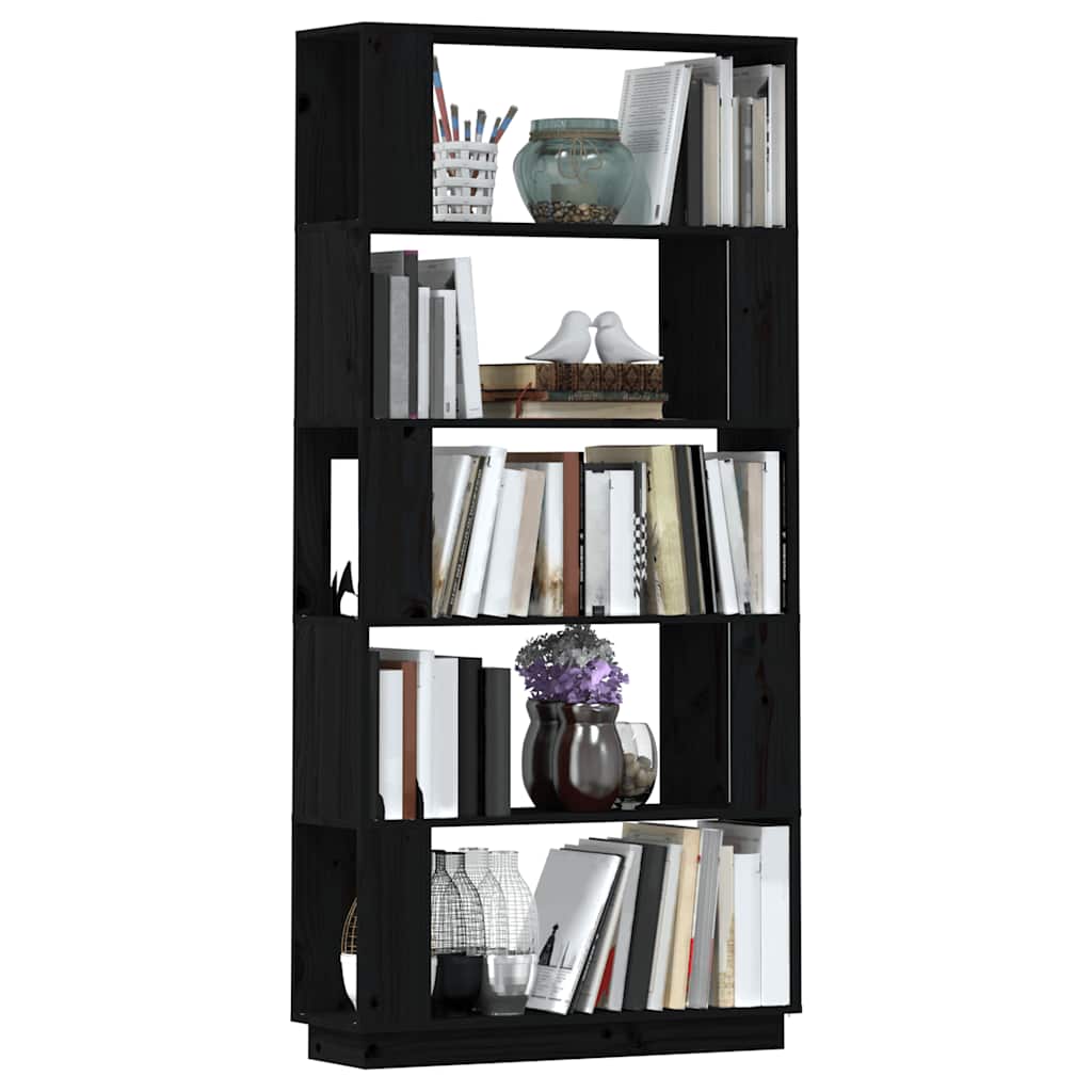 Bücherregal/Raumteiler Schwarz 80x25x163,5 cm Massivholz Kiefer
