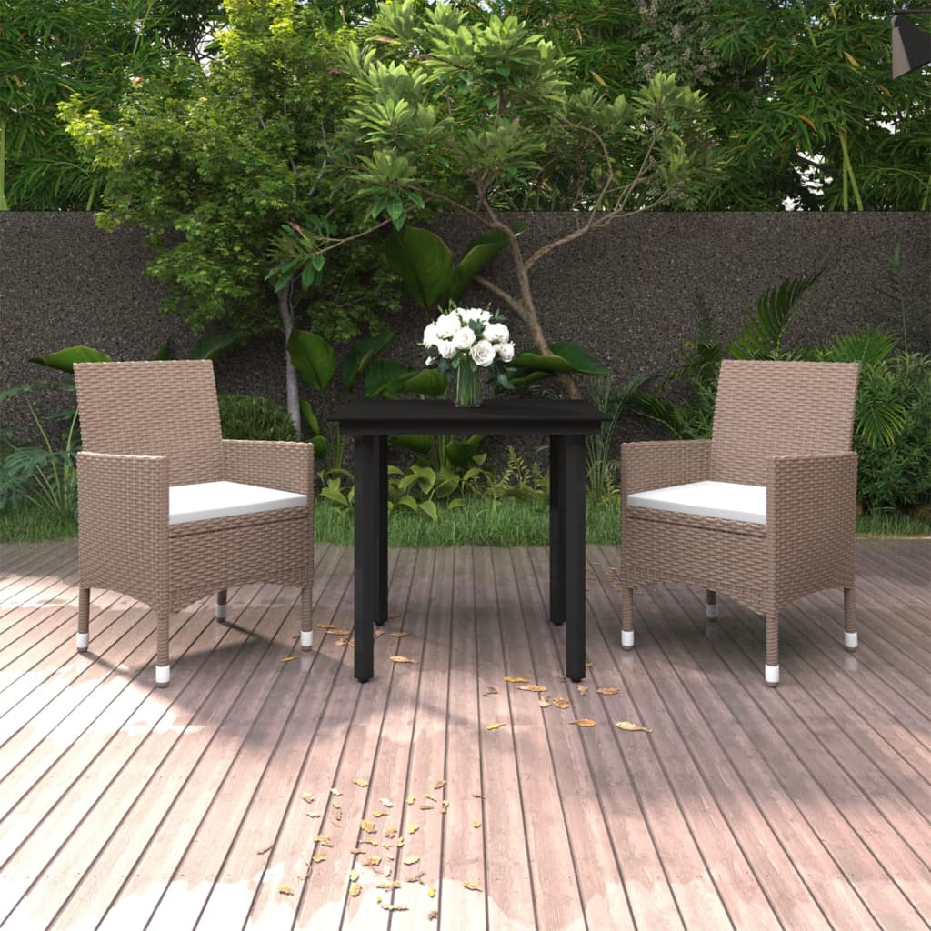 3-tlg. Garten-Essgruppe mit Auflagen Poly Rattan und Glas