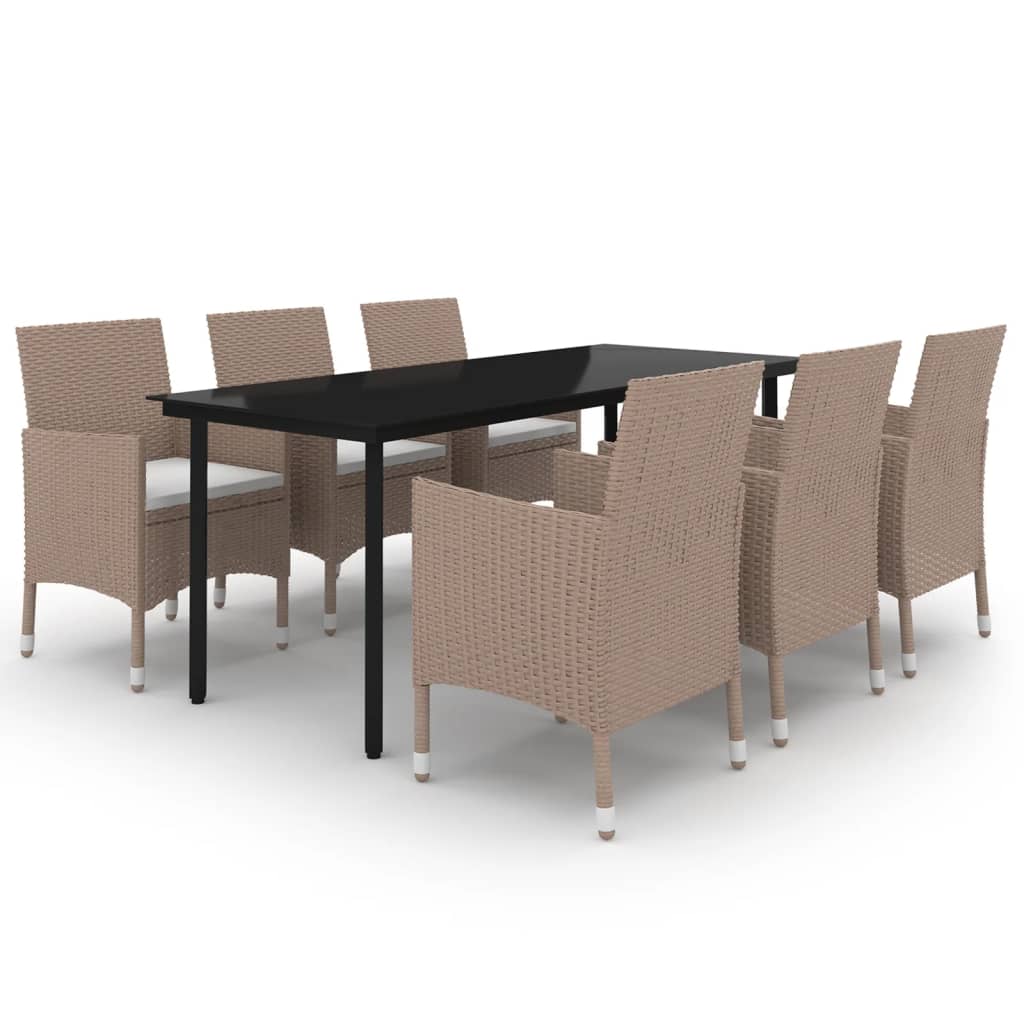 7-tlg. Garten-Essgruppe mit Auflagen Poly Rattan und Glas