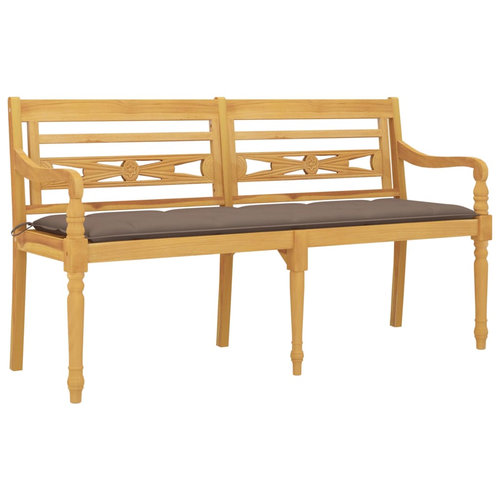 Batavia-Bank mit Taupe Kissen 150 cm Massivholz Teak