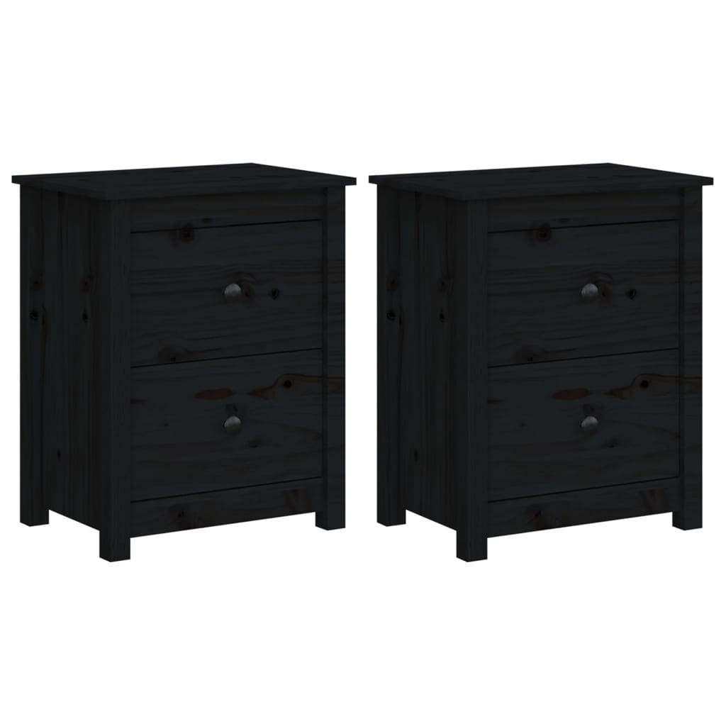 Nachttische 2 Stk. Schwarz 50x35x61,5 cm Massivholz Kiefer