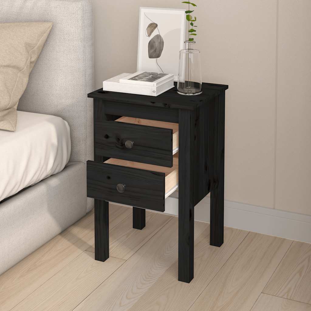Nachttische 2 Stk. Schwarz 40x35x61,5 cm Massivholz Kiefer
