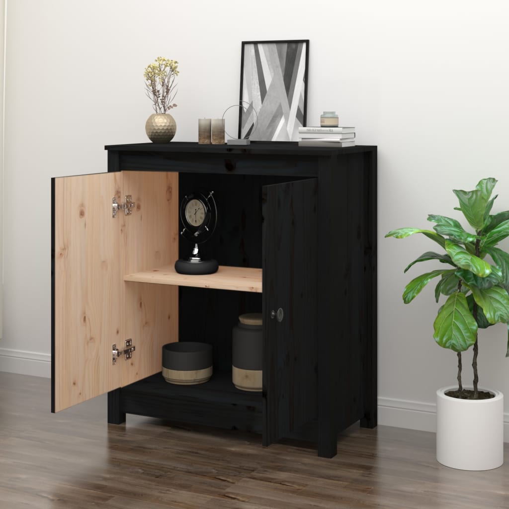Sideboard Schwarz 70x35x80 cm Massivholz Kiefer