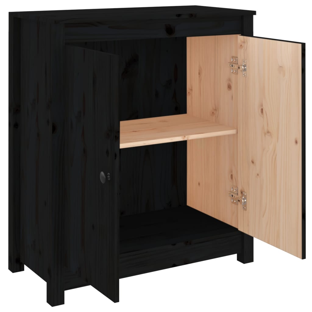 Sideboard Schwarz 70x35x80 cm Massivholz Kiefer