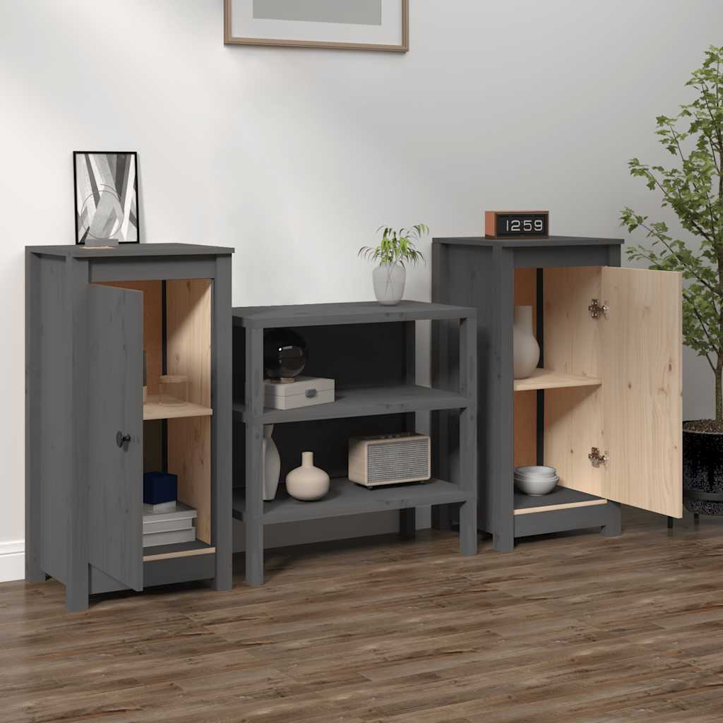 Sideboards 2 Stk. Grau 39x35x80 cm Massivholz Kiefer