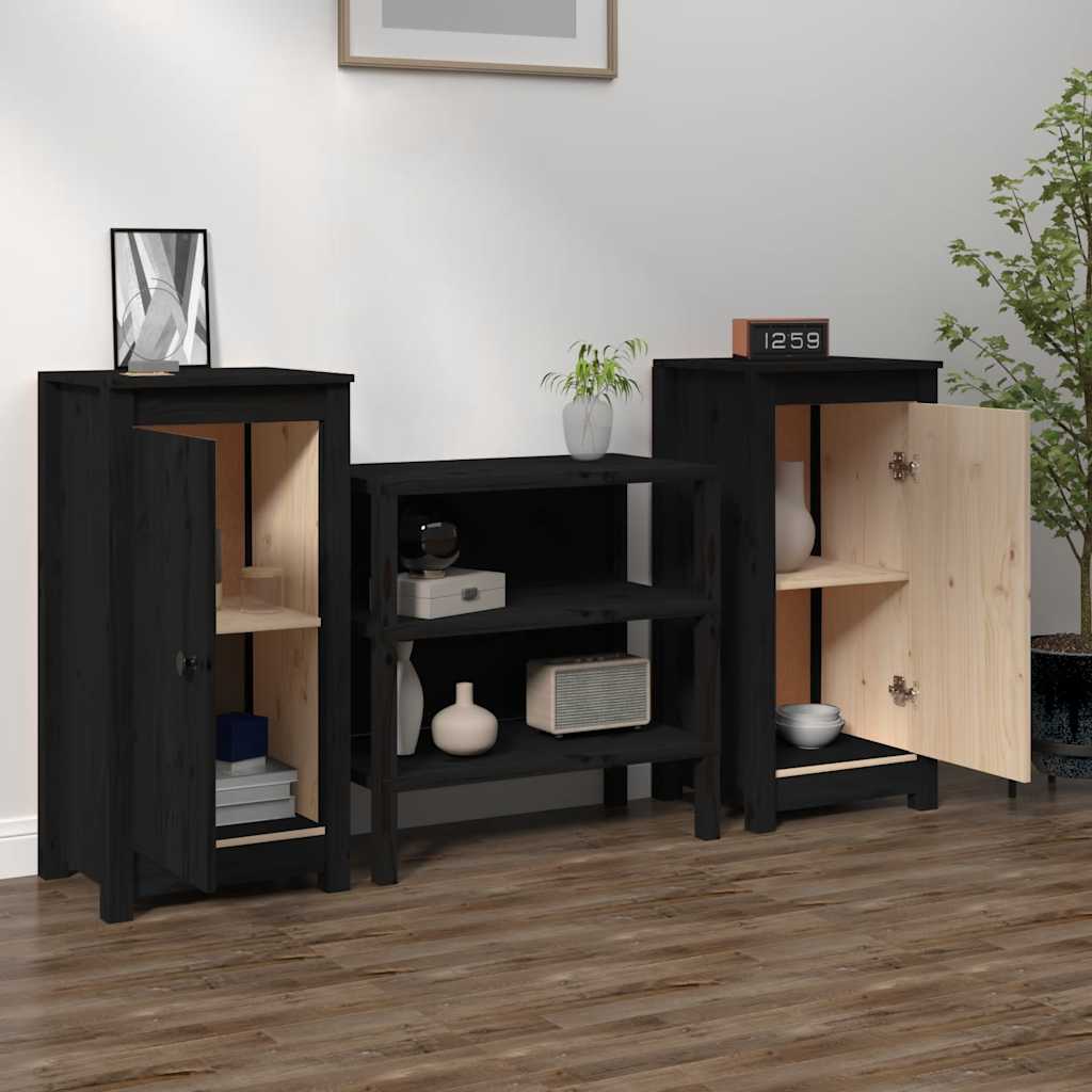 Sideboards 2 Stk. Schwarz 39x35x80 cm Massivholz Kiefer