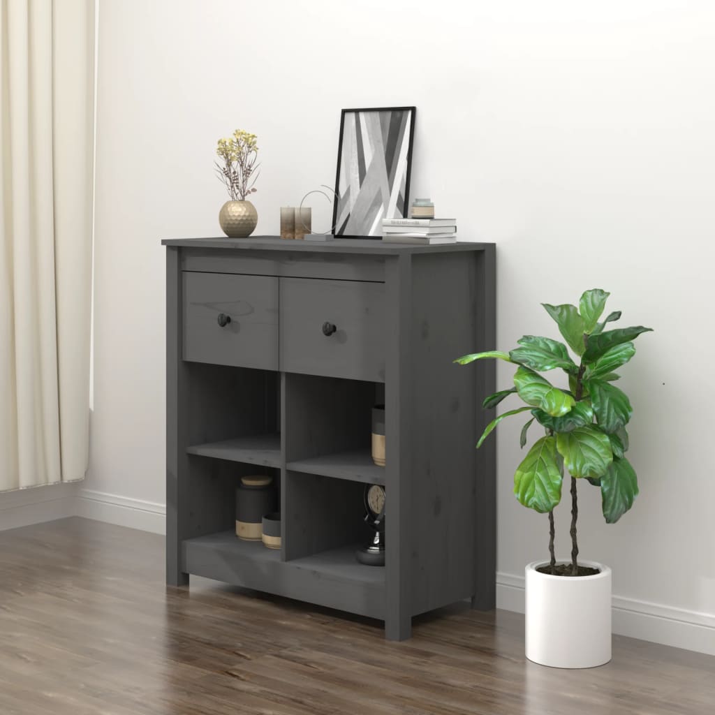 Sideboard Grau 70x35x80 cm Massivholz Kiefer