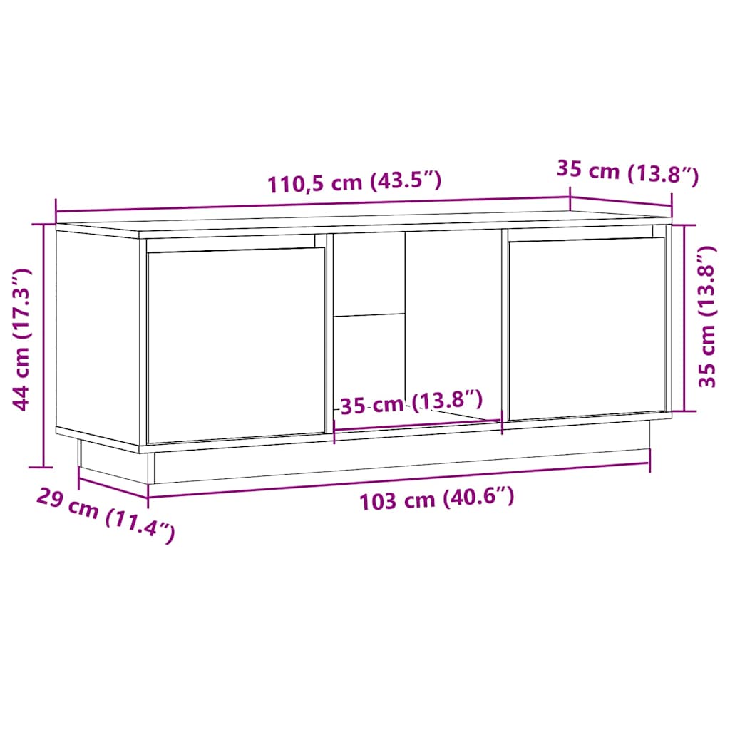 TV-Schrank Weiß 110,5x35x44 cm Massivholz Kiefer
