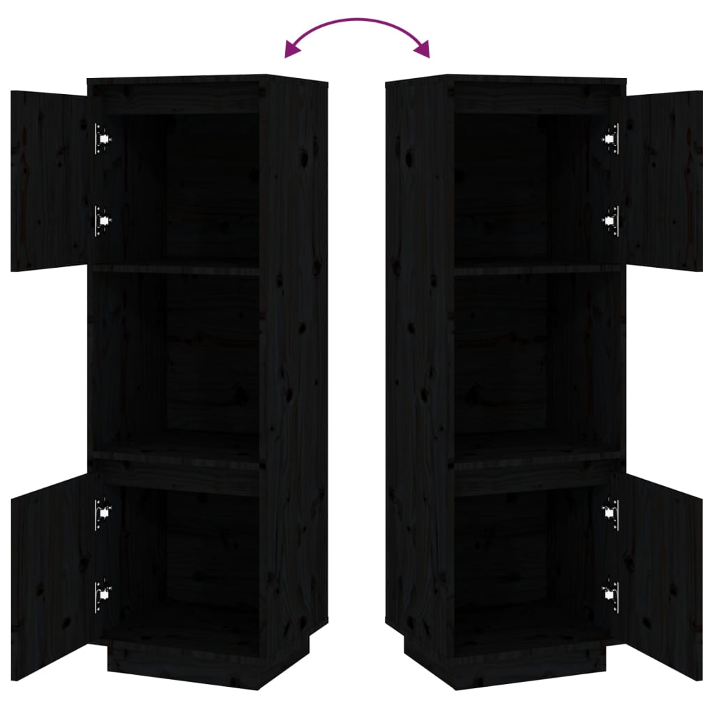 Highboard Schwarz 38x35x117 cm Massivholz Kiefer