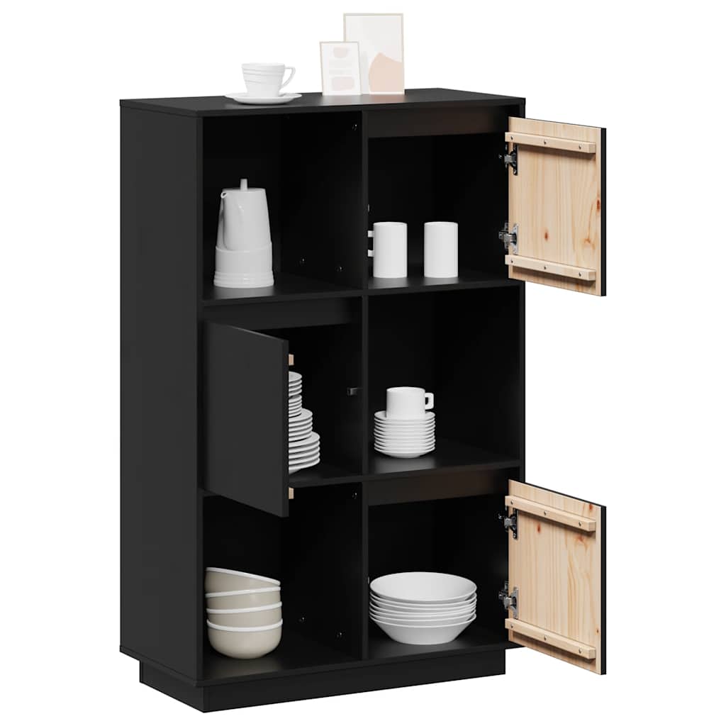 Highboard Schwarz 74x35x117 cm Massivholz Kiefer
