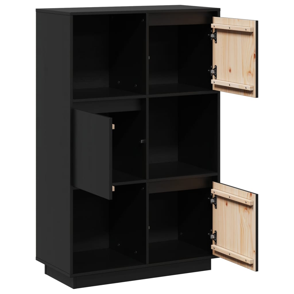 Highboard Schwarz 74x35x117 cm Massivholz Kiefer