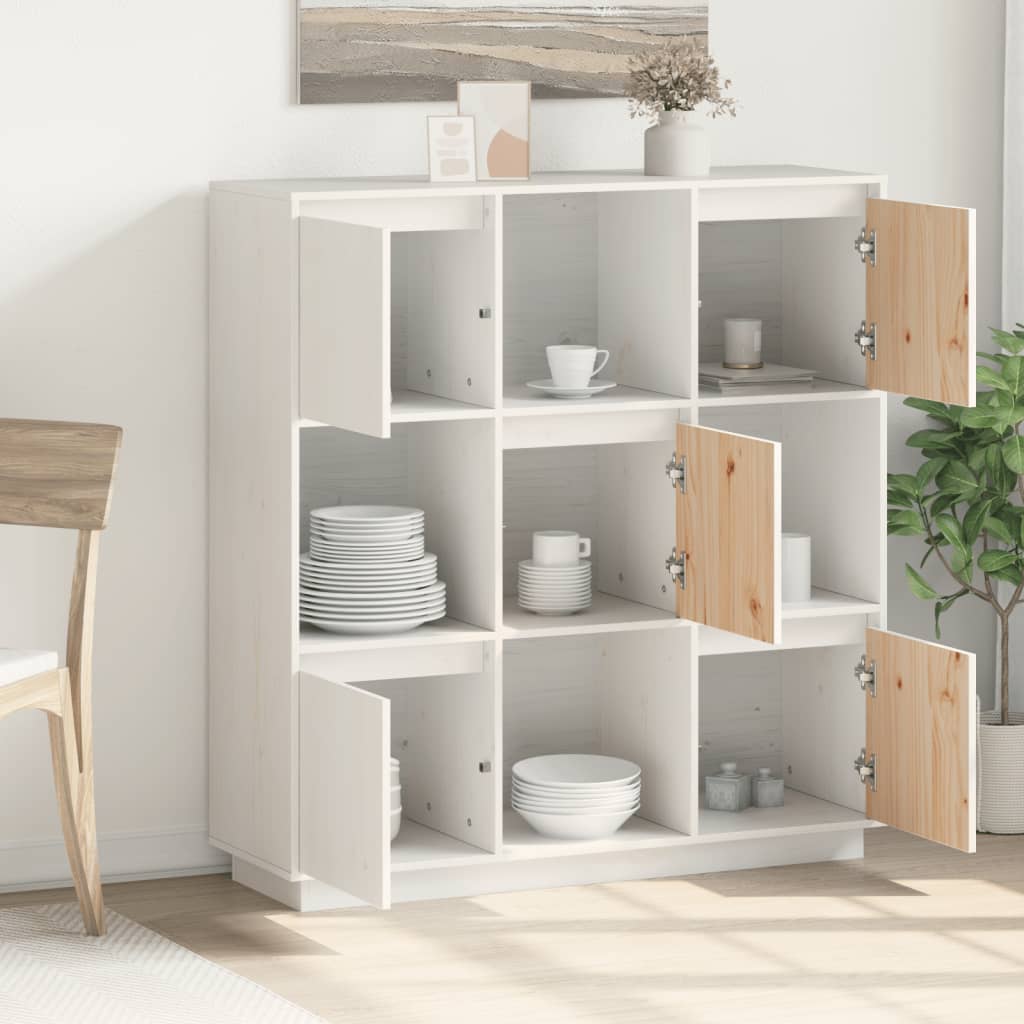 Highboard Weiß 110,5x35x117 cm Massivholz Kiefer