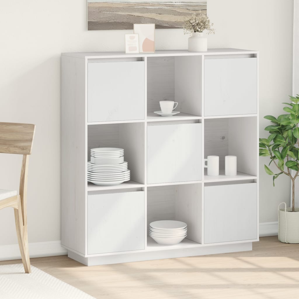 Highboard Weiß 110,5x35x117 cm Massivholz Kiefer
