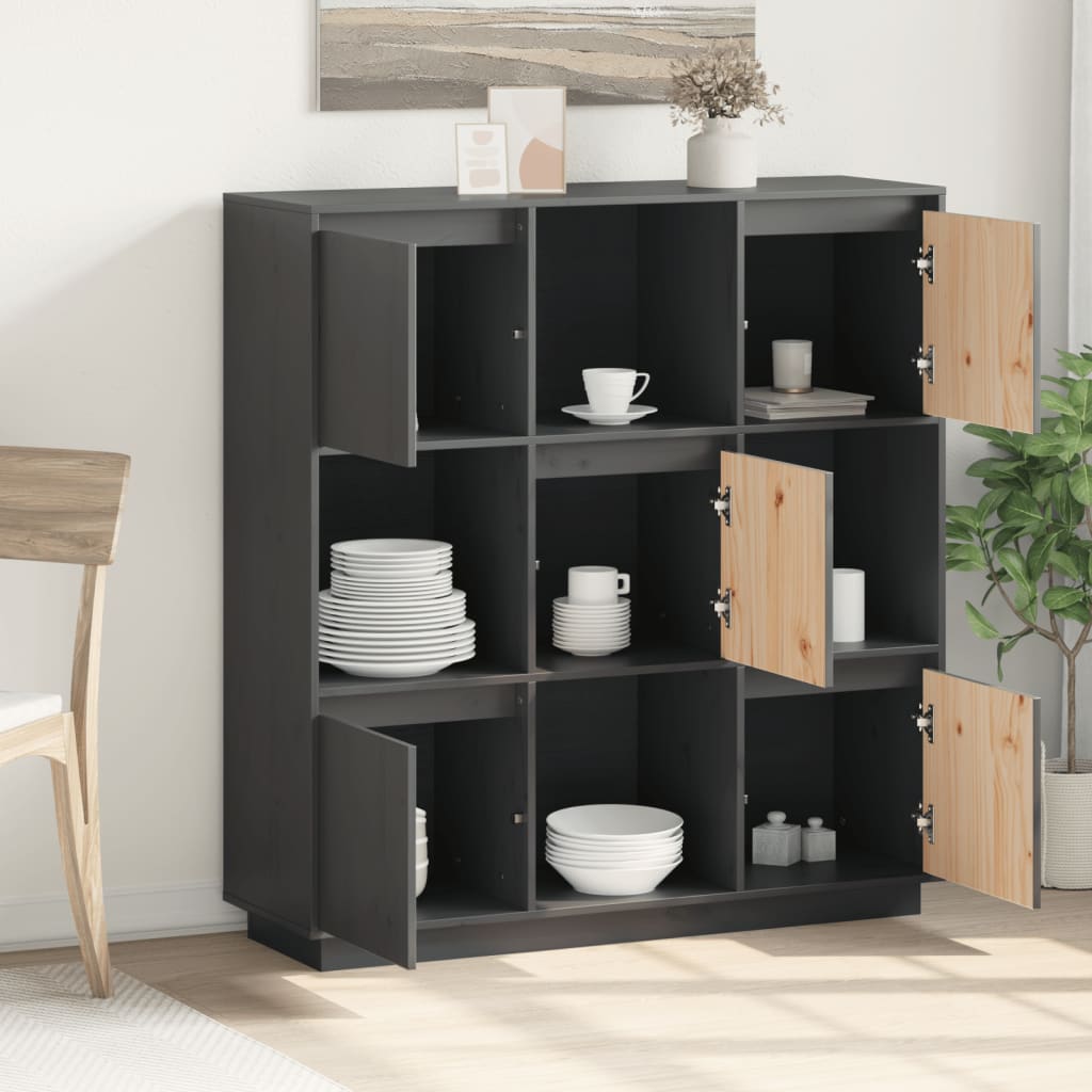 Highboard Grau 110,5x35x117 cm Massivholz Kiefer