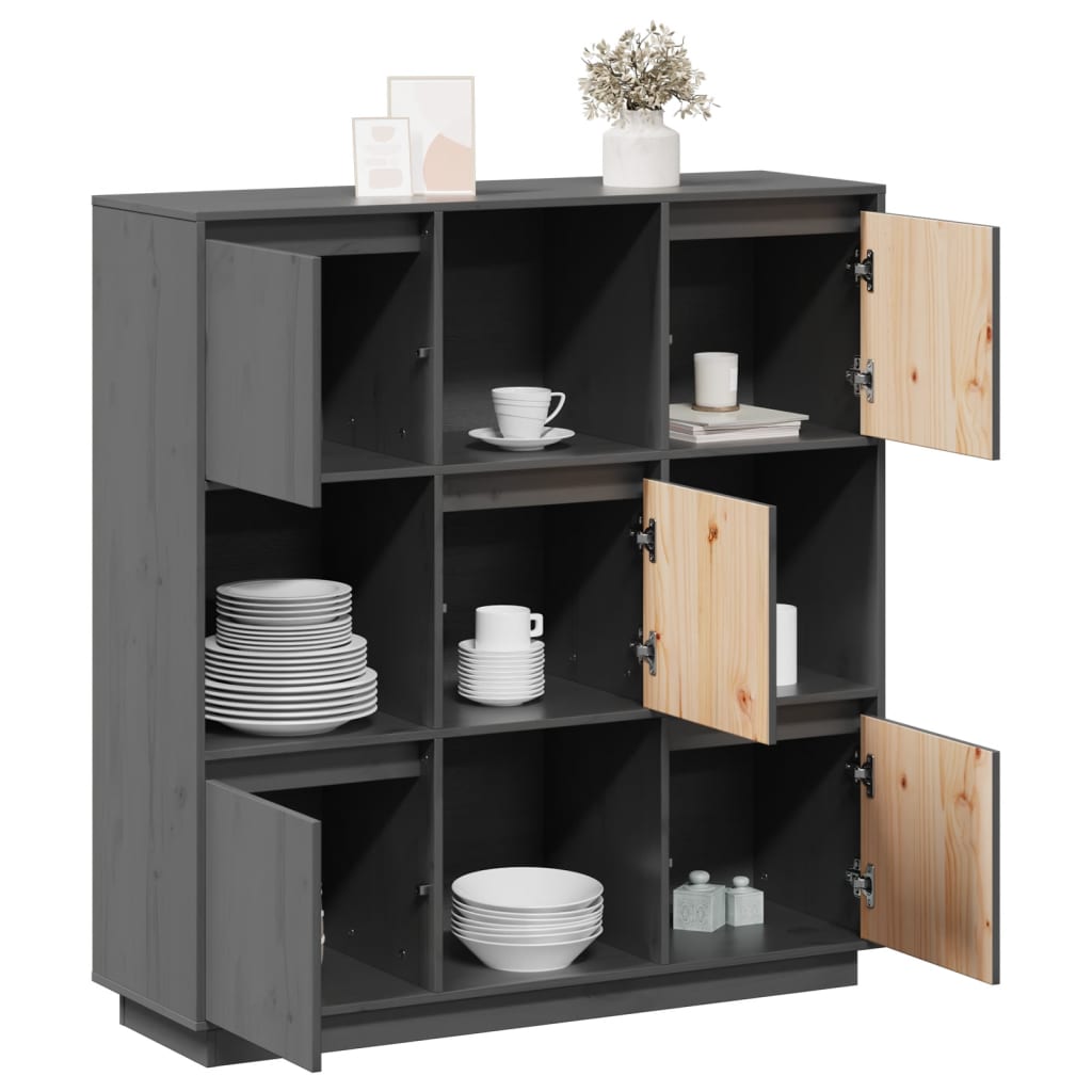 Highboard Grau 110,5x35x117 cm Massivholz Kiefer