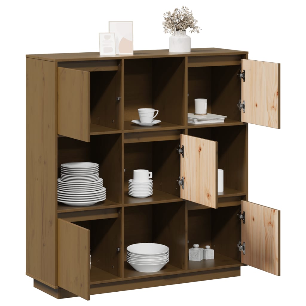 Highboard Honigbraun 110,5x35x117 cm Massivholz Kiefer