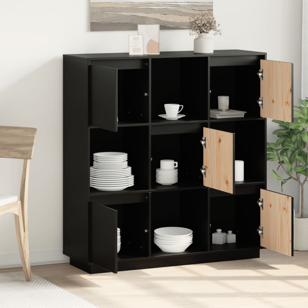 Highboard Schwarz 110,5x35x117 cm Massivholz Kiefer