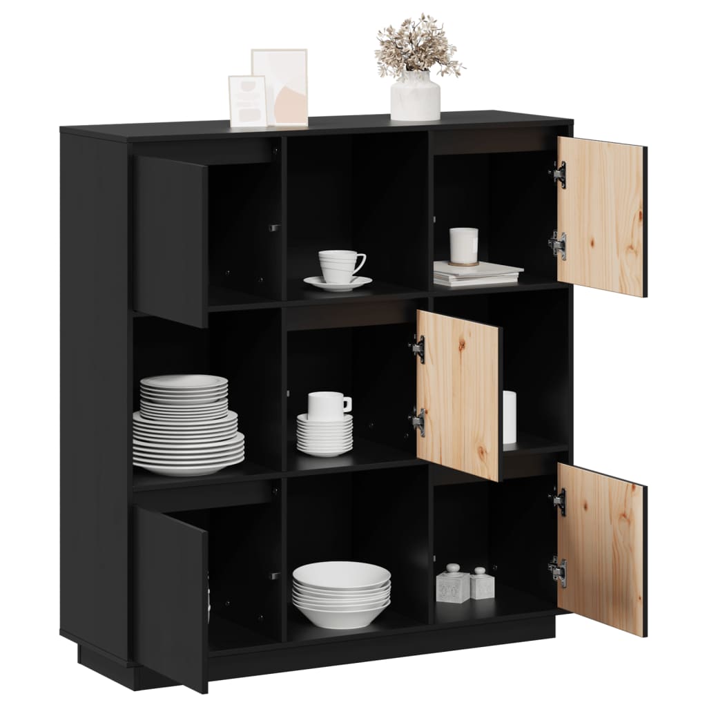 Highboard Schwarz 110,5x35x117 cm Massivholz Kiefer