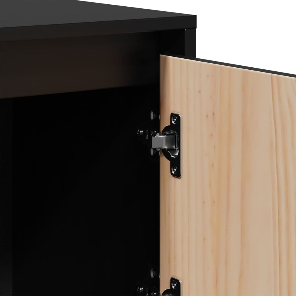 Highboard Schwarz 110,5x35x117 cm Massivholz Kiefer