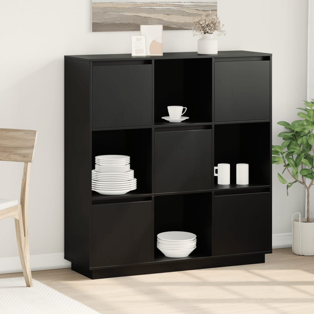 Highboard Schwarz 110,5x35x117 cm Massivholz Kiefer