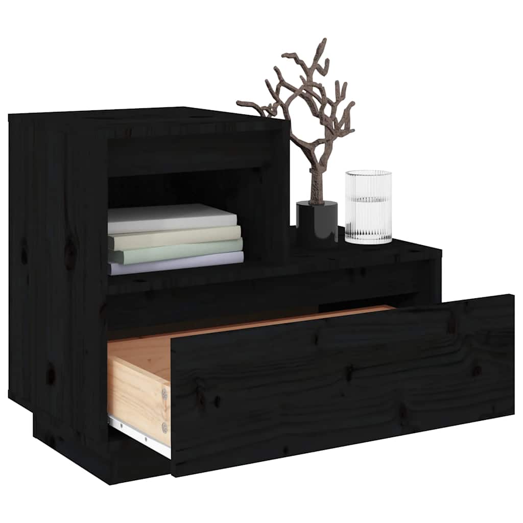 Nachttische 2 Stk. Schwarz 60x34x51 cm Massivholz Kiefer