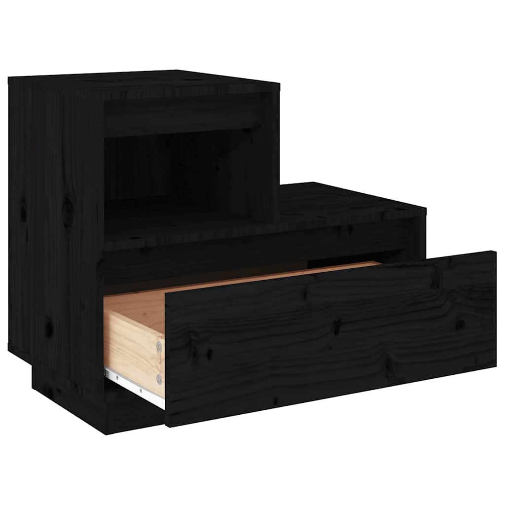 Nachttische 2 Stk. Schwarz 60x34x51 cm Massivholz Kiefer