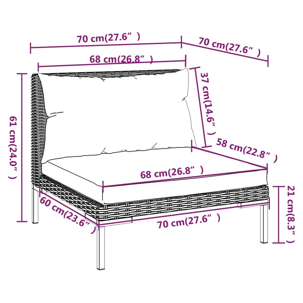 12-tlg. Garten-Lounge-Set mit Kissen Poly Rattan Dunkelgrau
