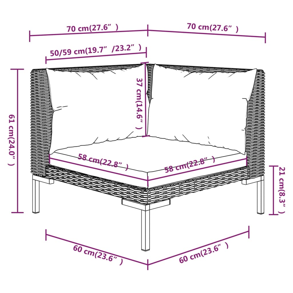 12-tlg. Garten-Lounge-Set mit Kissen Poly Rattan Dunkelgrau