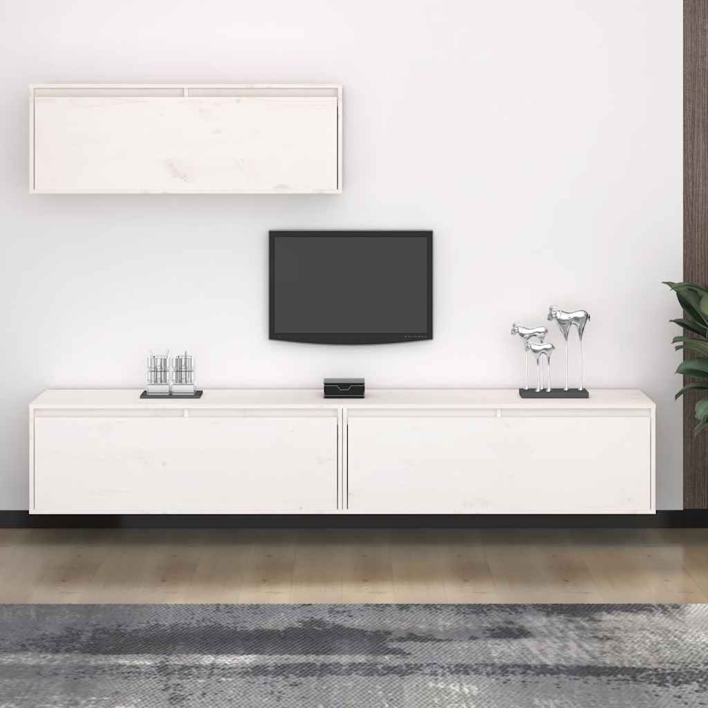 3-teiliges TV-Schrank-Set Weißes Massivholz Kiefer