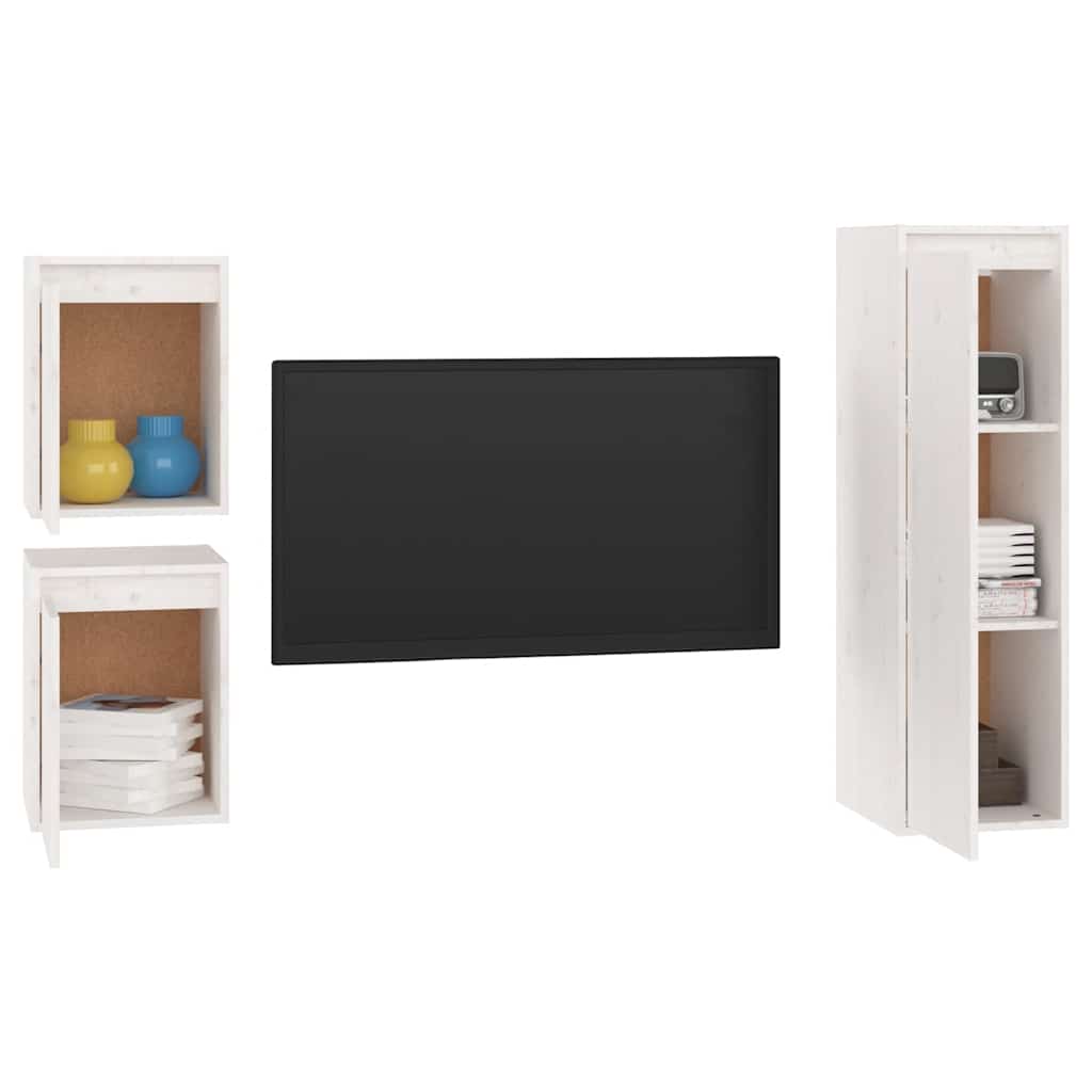 TV-Schränke 3 Stk. Weiß Massivholz Kiefer