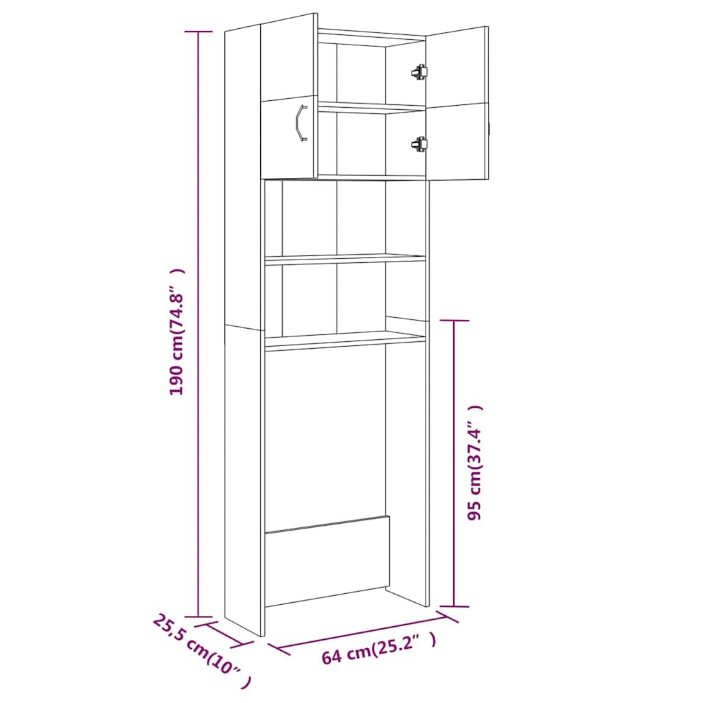 Waschmaschinenschrank Grau Sonoma 64x25,5x190 cm