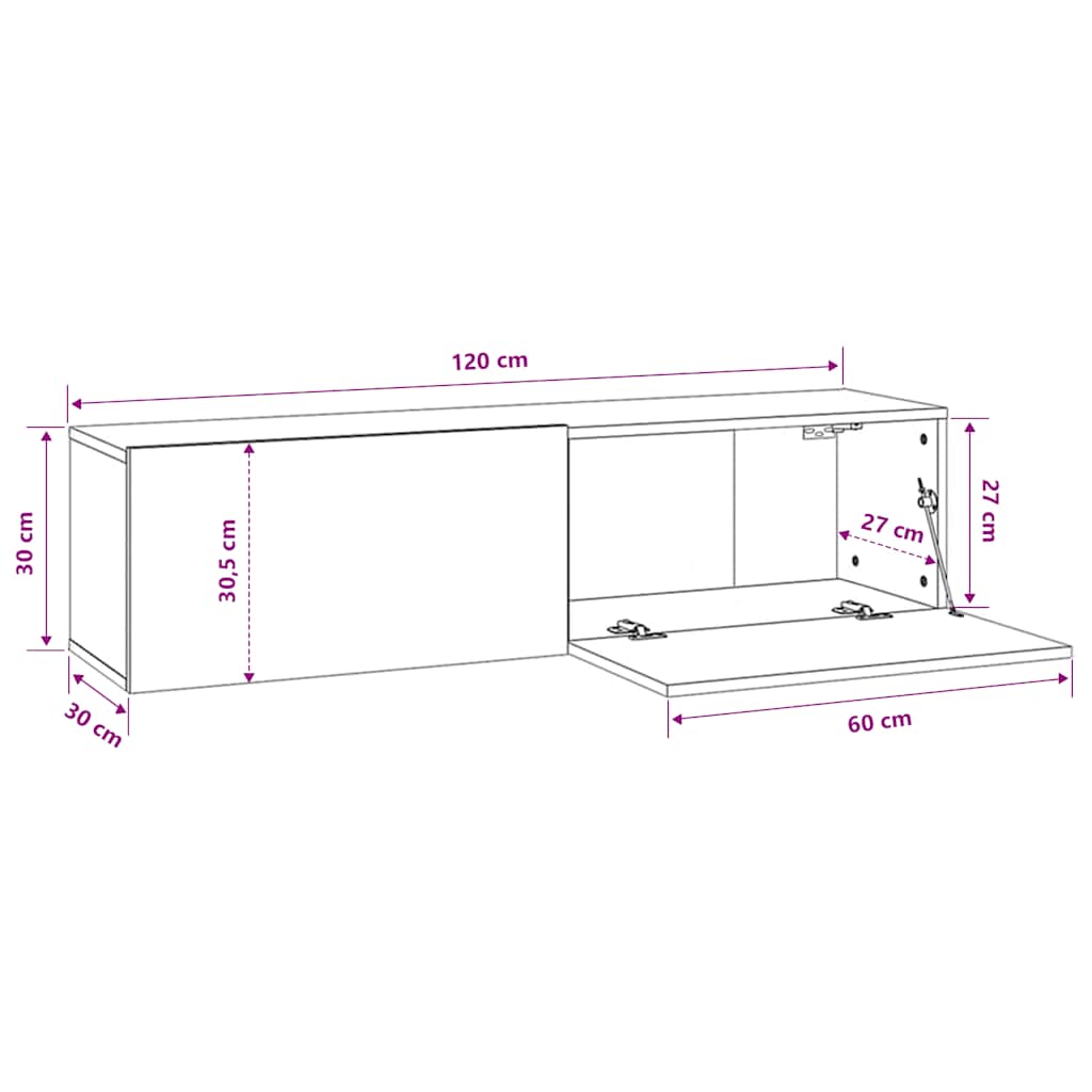 TV-Wandschrank Braun Eichen-Optik 120x30x30 cm Holzwerkstoff