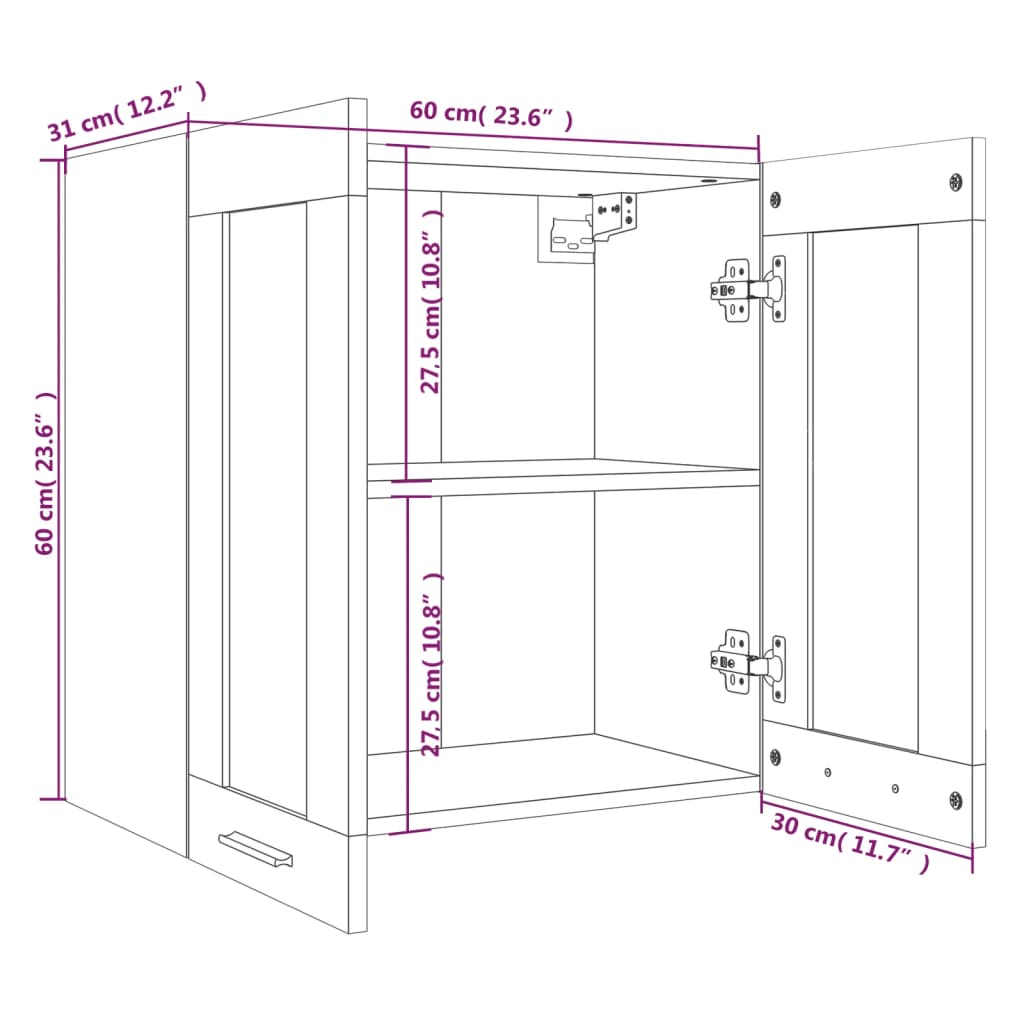 Hängeschrank Lyon Glas Räuchereiche 60x31x60 cm Holzwerkstoff