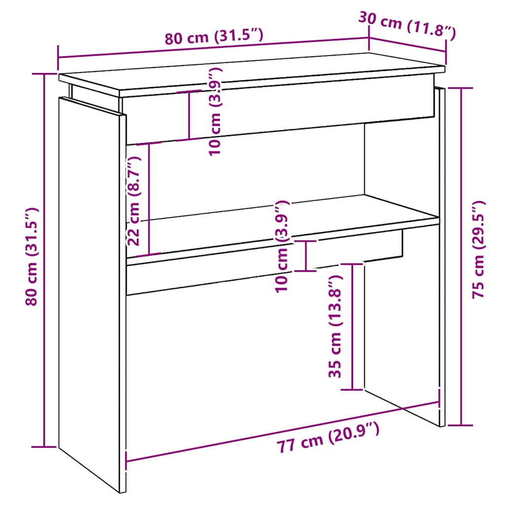 Konsolentisch Räuchereiche 80x30x80 cm Holzwerkstoff