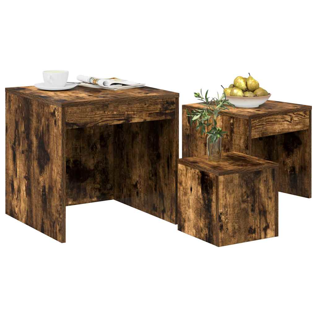 Satztische 3 Stk. Räuchereiche Holzwerkstoff