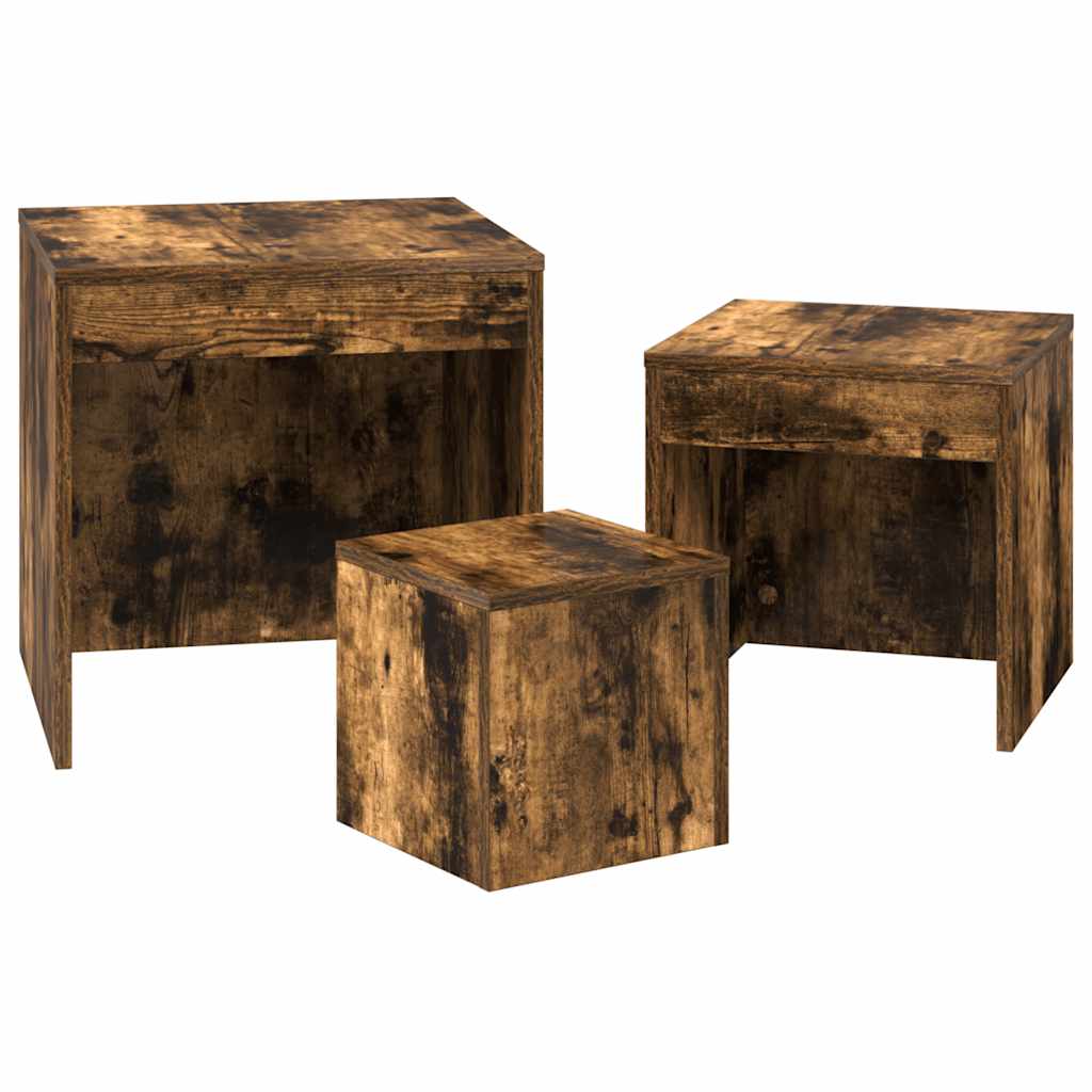 Satztische 3 Stk. Räuchereiche Holzwerkstoff