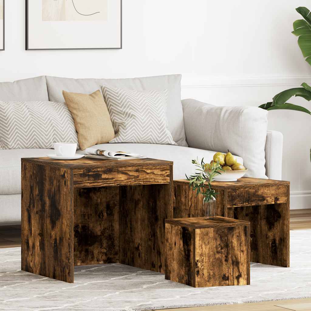 Satztische 3 Stk. Räuchereiche Holzwerkstoff