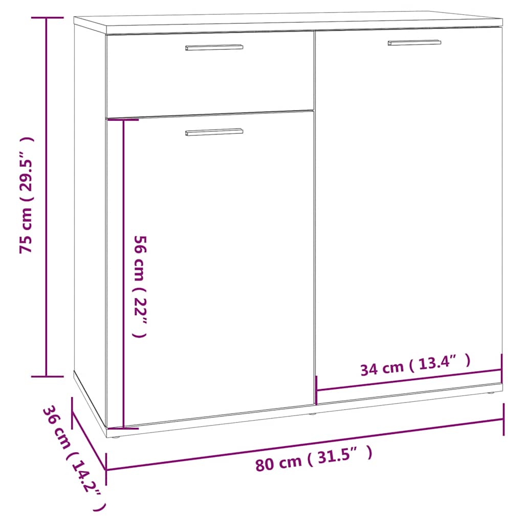 Sideboard Braun Eichen-Optik 80x36x75 cm Holzwerkstoff