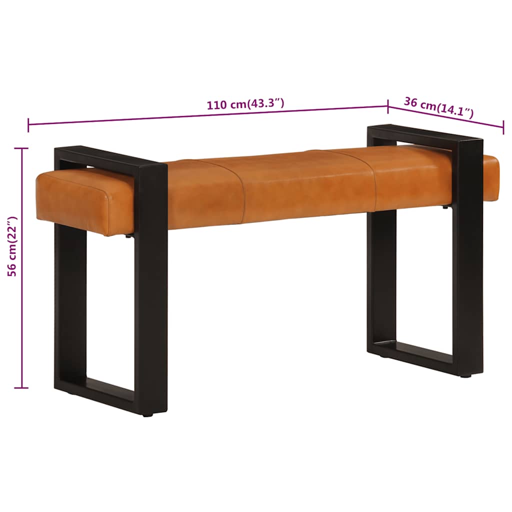Sitzbank Schwarz und Braun 110 cm Echtes Ziegenleder