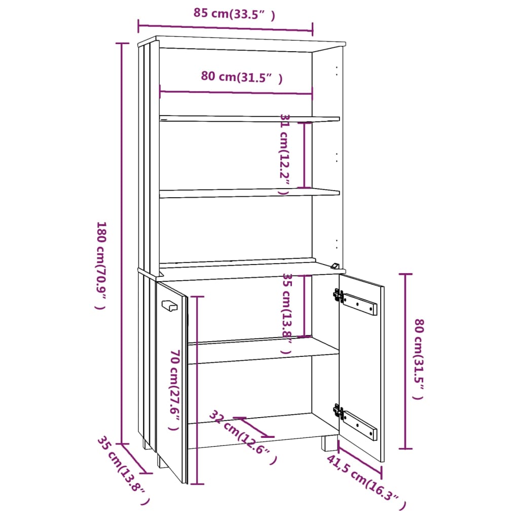 Highboard HAMAR Massivholz Kiefer Weiß