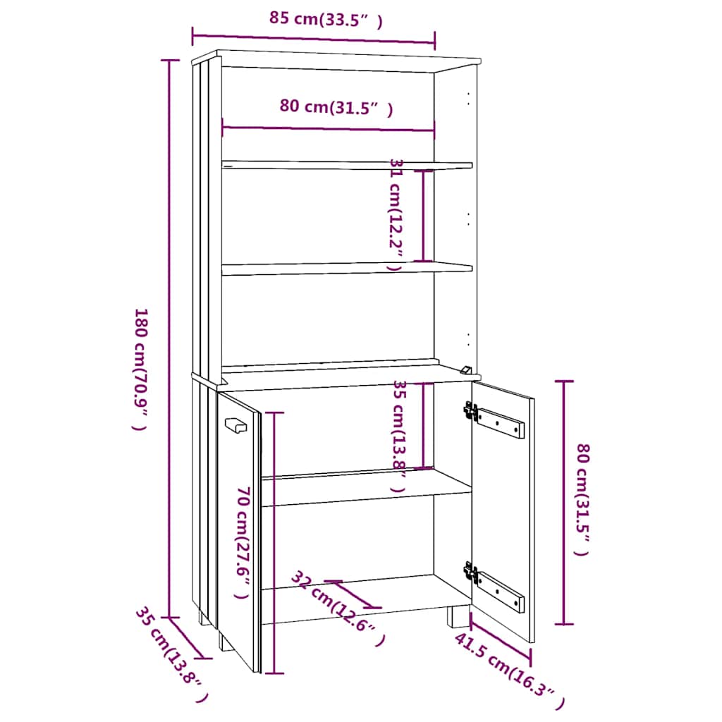 Highboard HAMAR Massivholz Kiefer Dunkelgrau