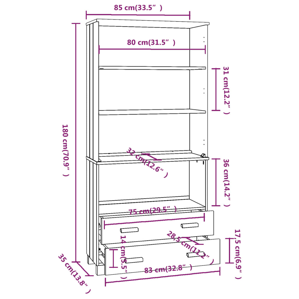 Highboard HAMAR Massivholz Kiefer Dunkelgrau