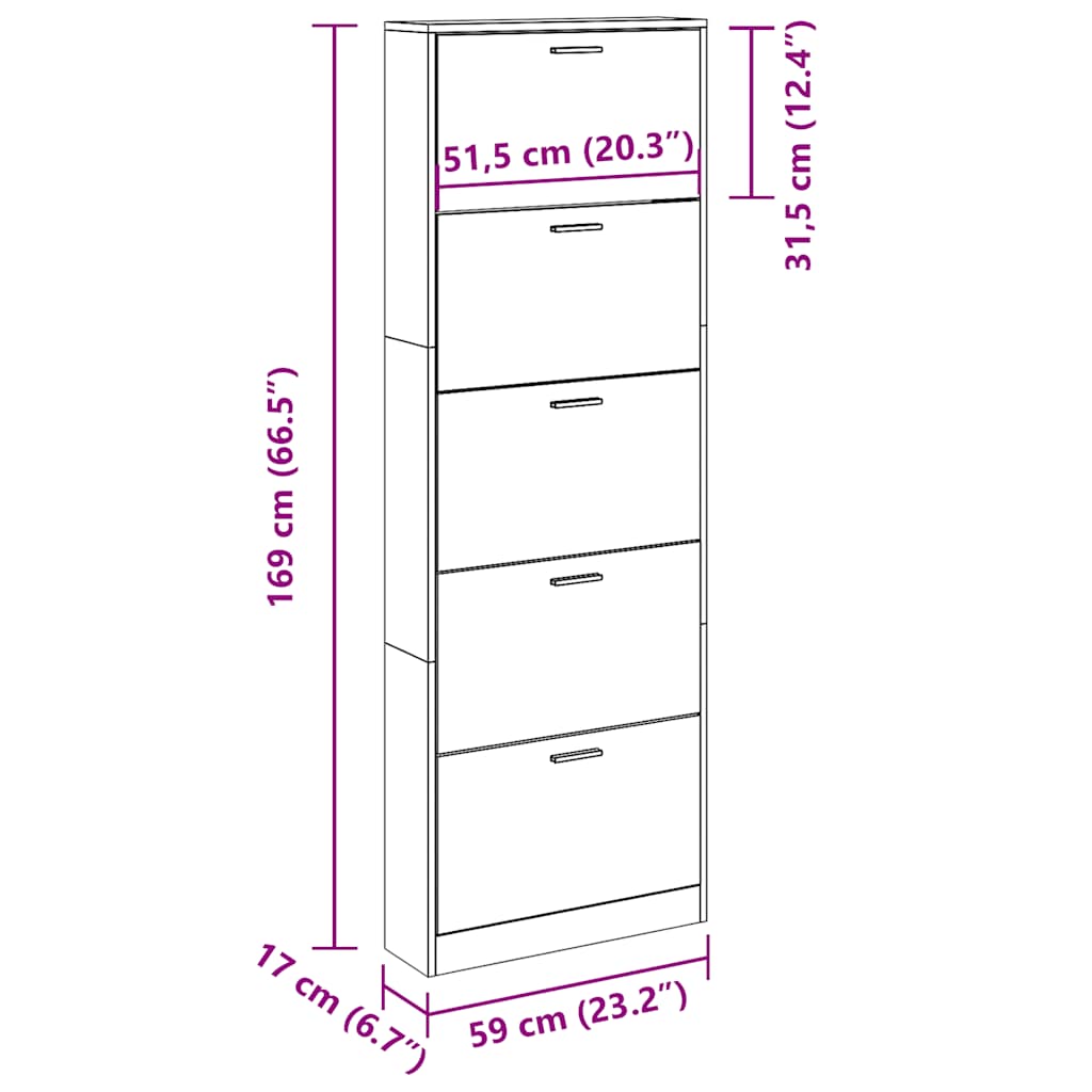 Schuhschrank Grau Sonoma 59x17x169 cm Holzwerkstoff
