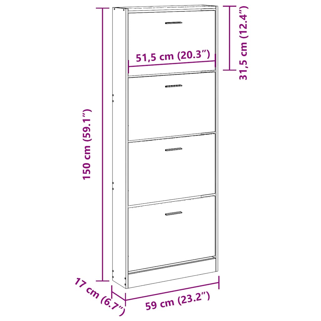 Schuhschrank Betongrau 59x17x150 cm Holzwerkstoff