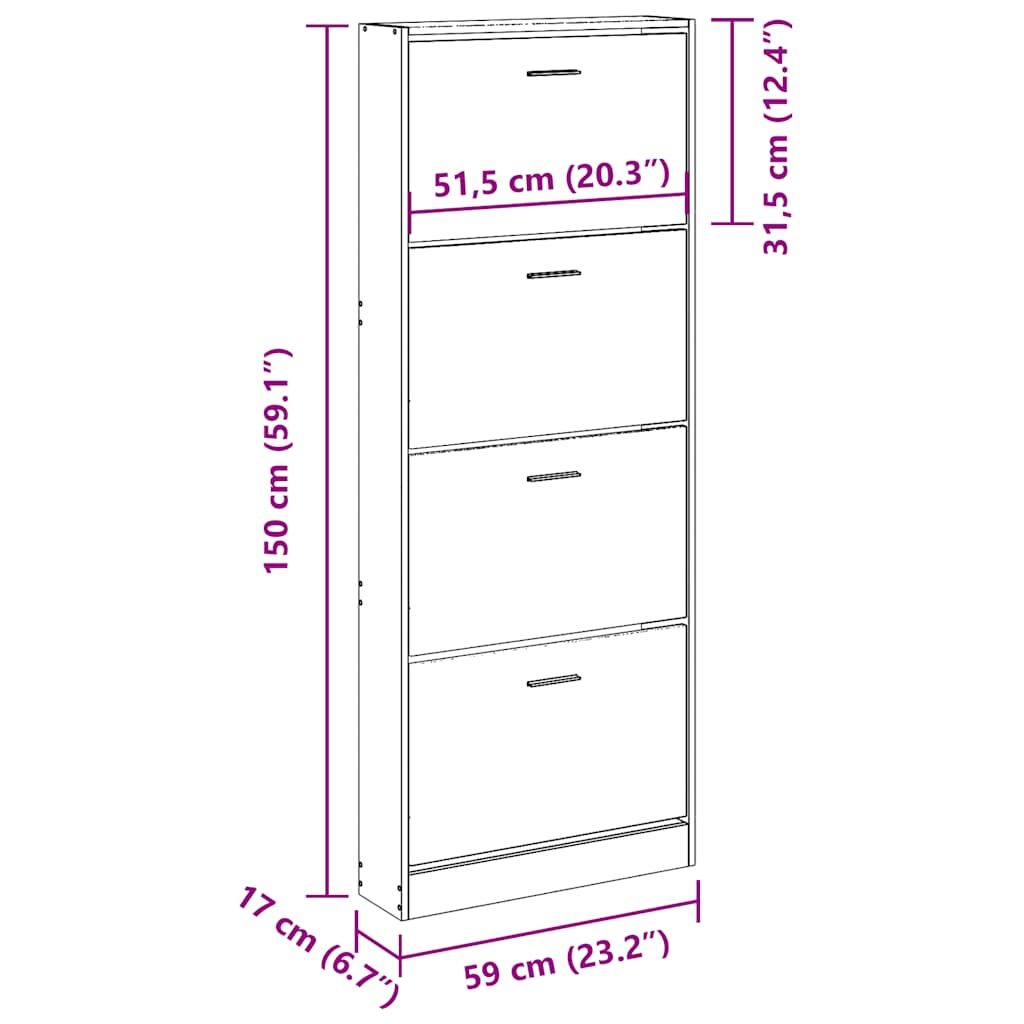 Schuhschrank Hochglanz-Weiß 59x17x150 cm Holzwerkstoff