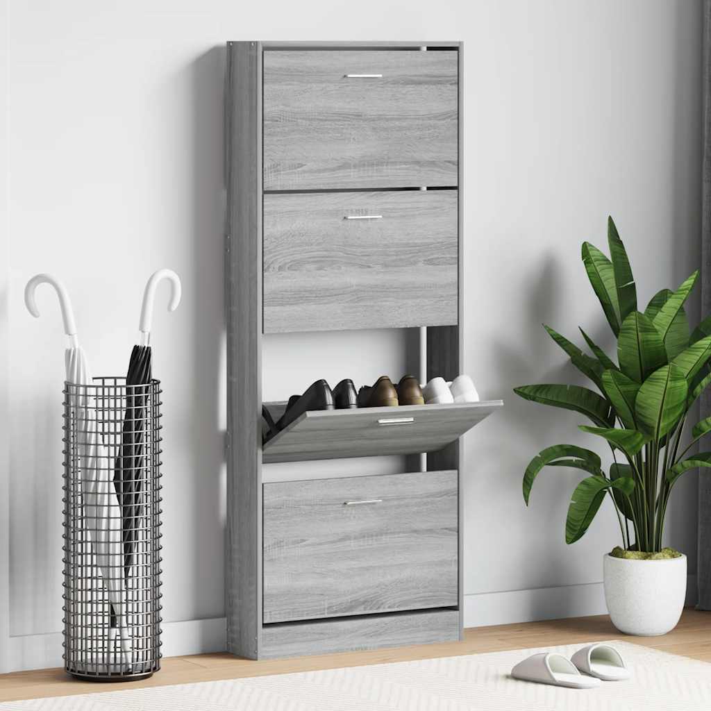 Schuhschrank Grau Sonoma 59x17x150 cm Holzwerkstoff