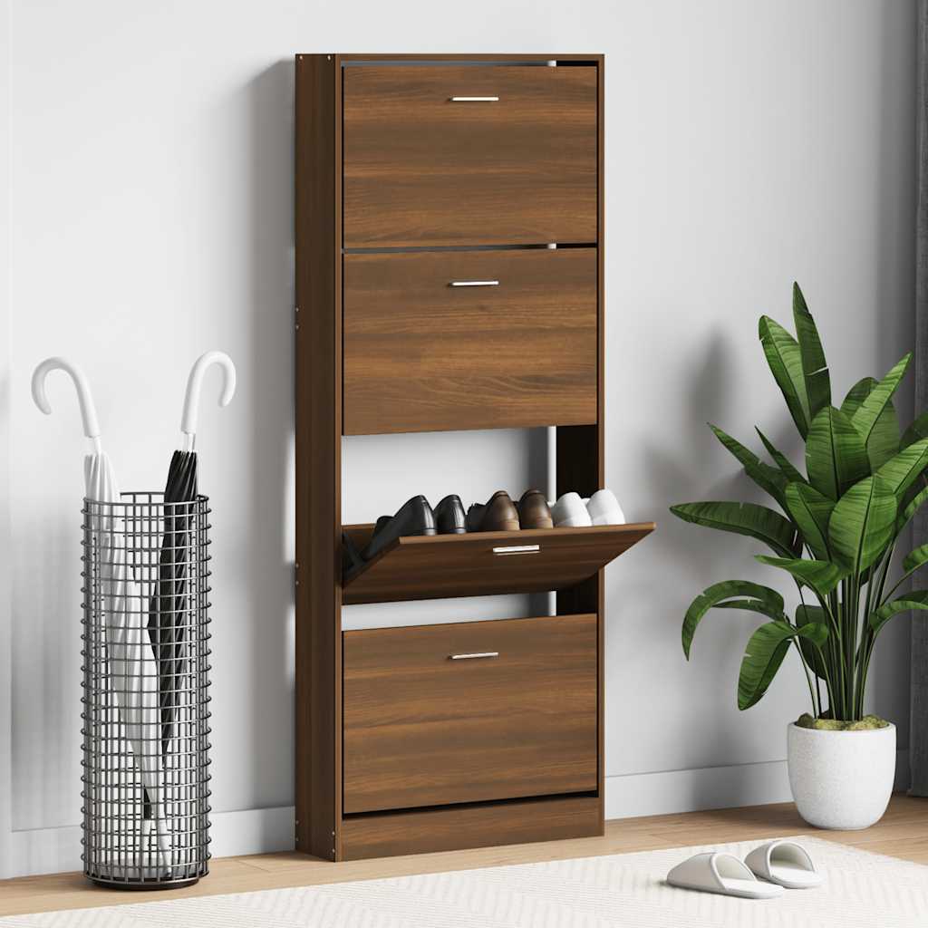 Schuhschrank Braun Eichen-Optik 59x17x150 cm Holzwerkstoff