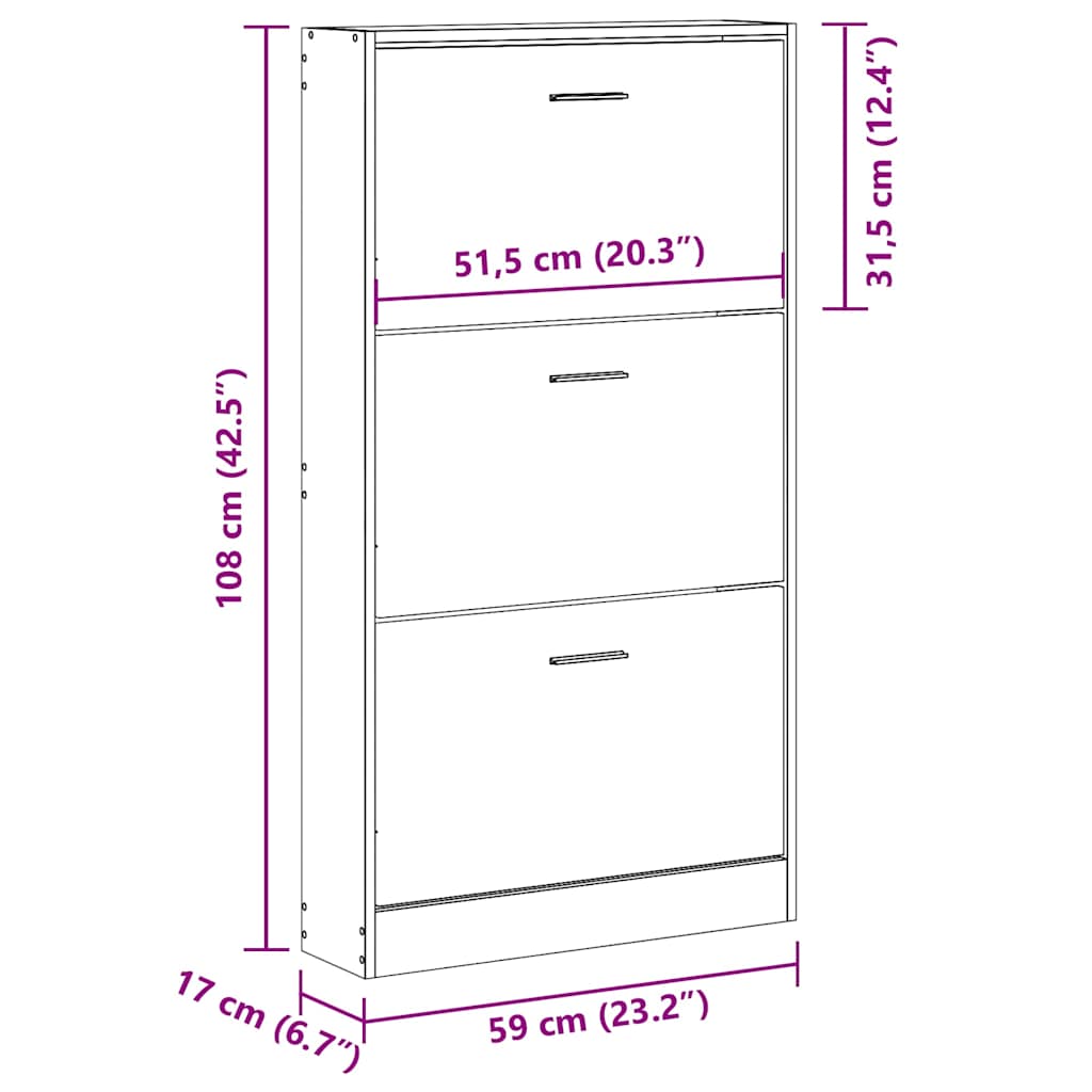 Schuhschrank Betongrau 59x17x108 cm Holzwerkstoff