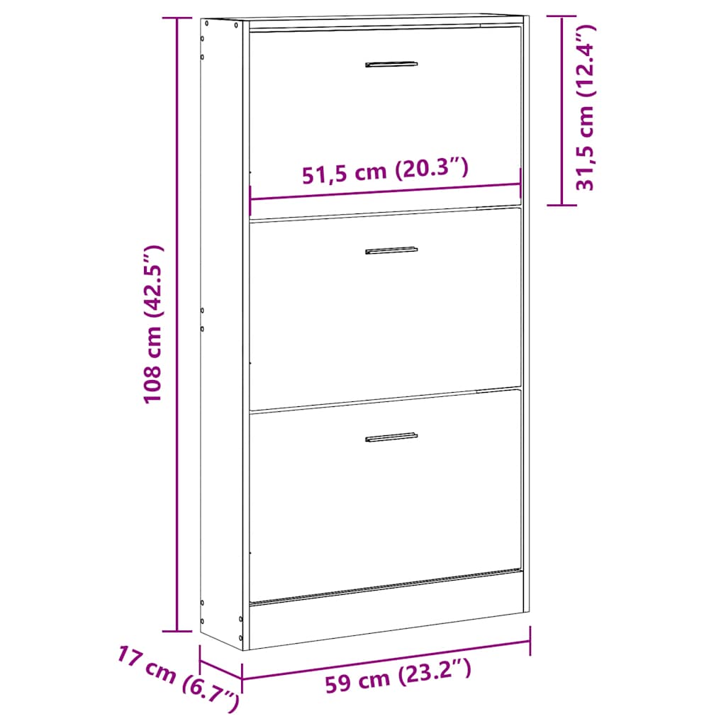 Schuhschrank Räuchereiche 59x17x108 cm Holzwerkstoff