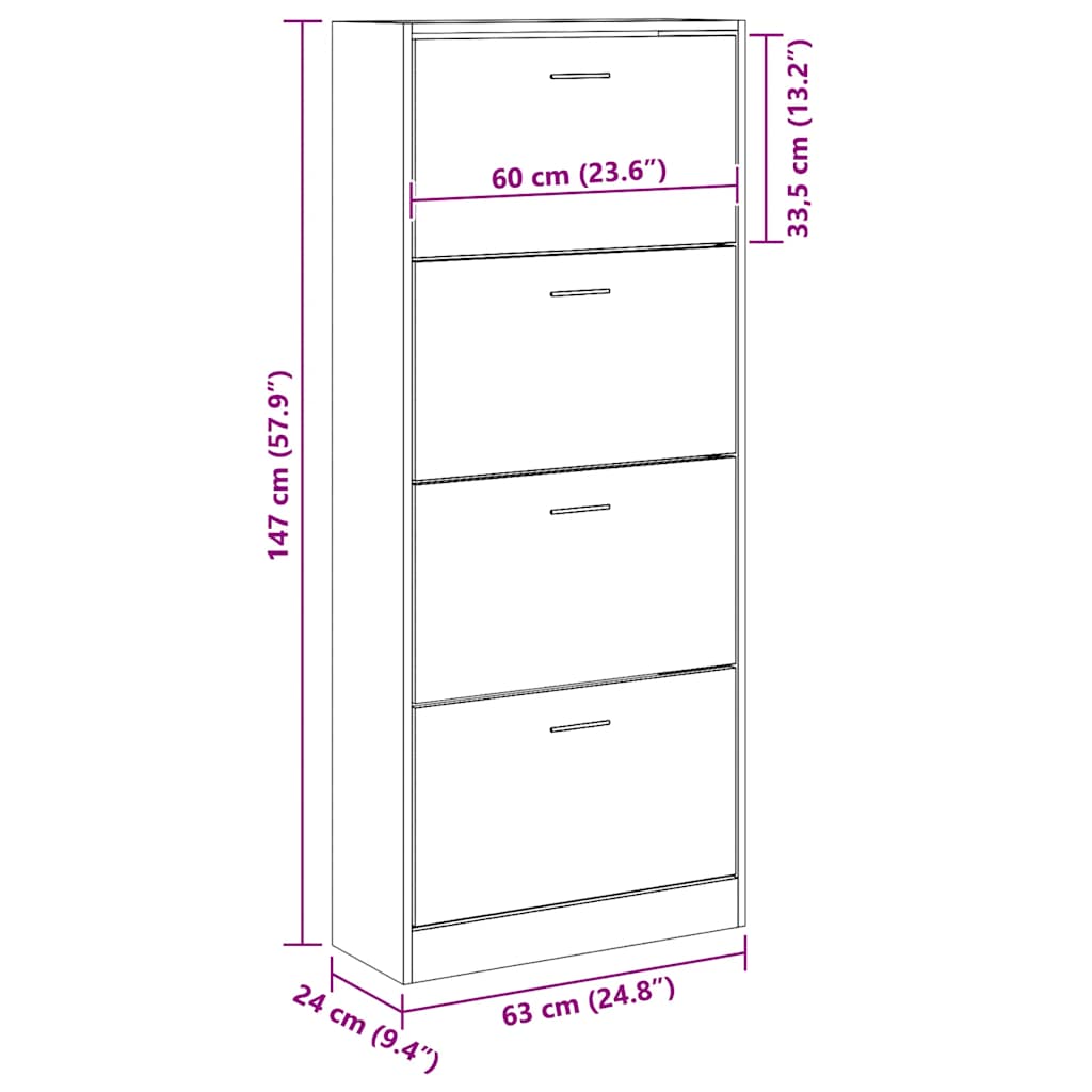 Schuhschrank Sonoma-Eiche 63x24x147 cm Holzwerkstoff